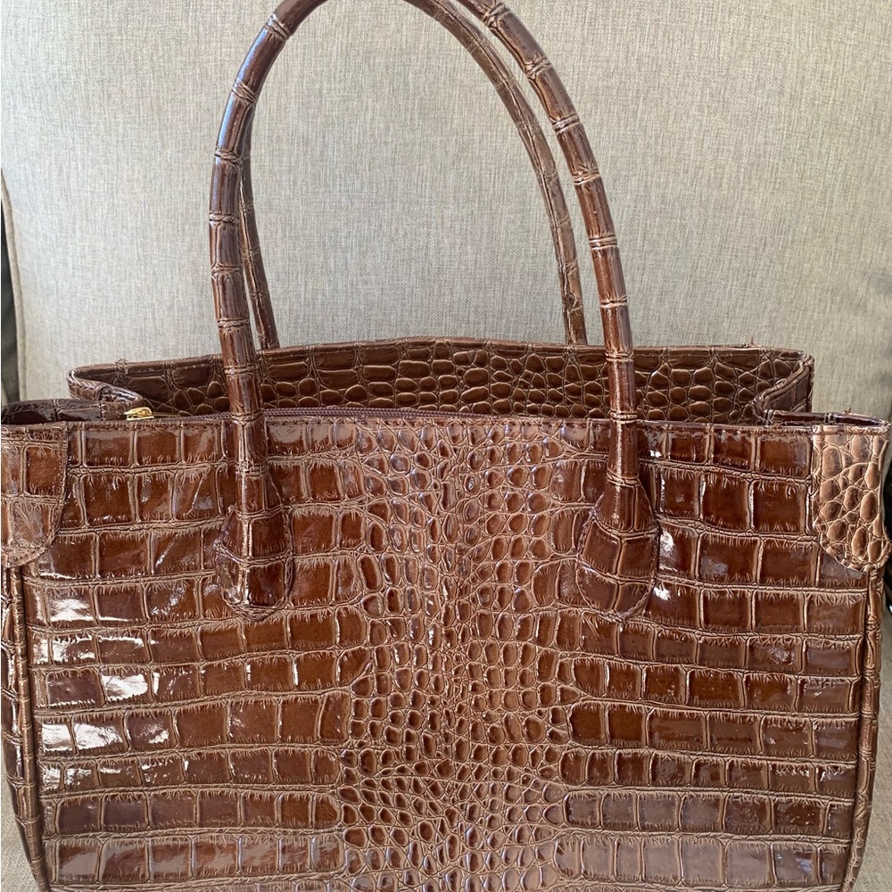 Muska Milano Embossed Crocodile Patent Leather Tote Bag